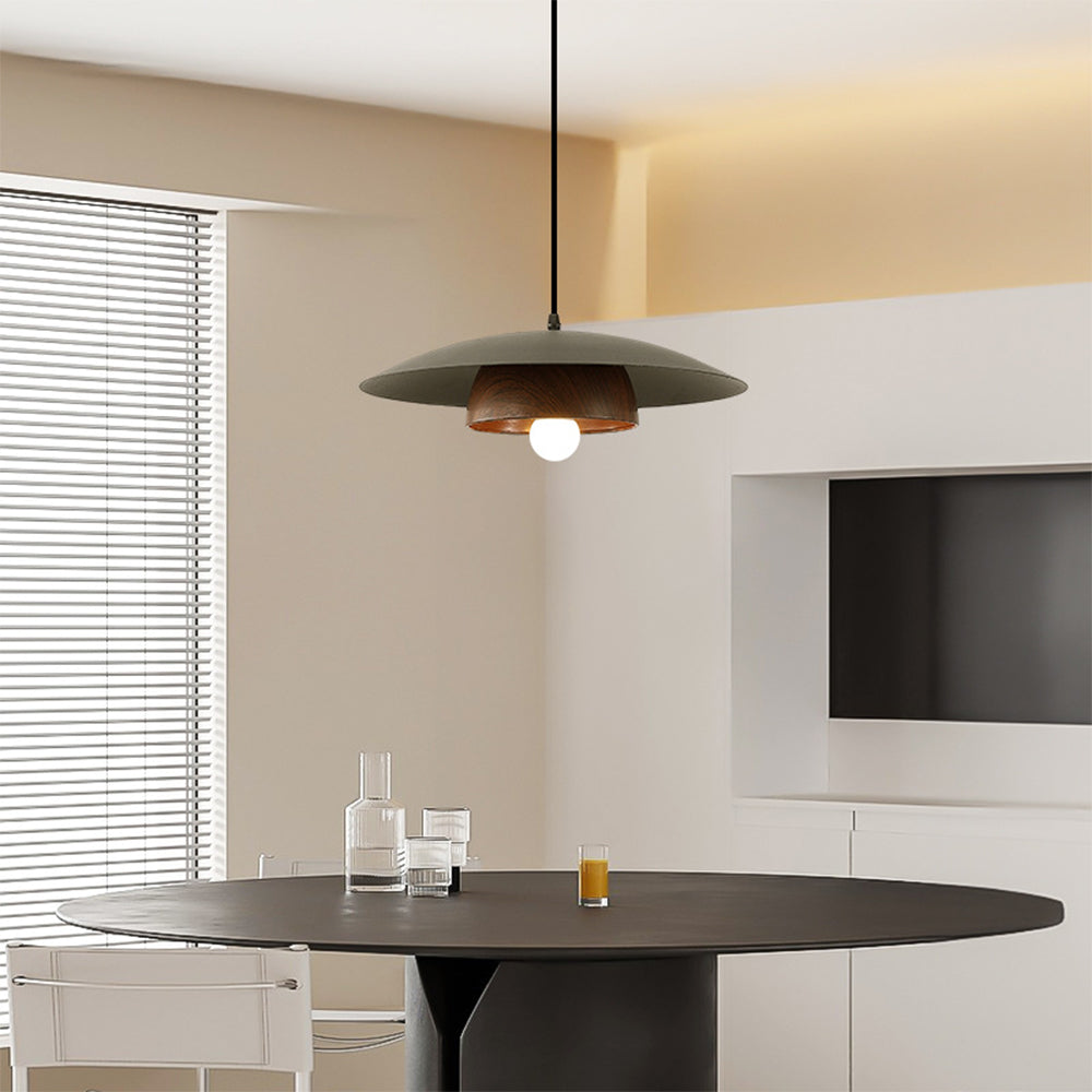 Modern Dome Pendant Light - Metal Wood Grain Fixture for Dining Room
