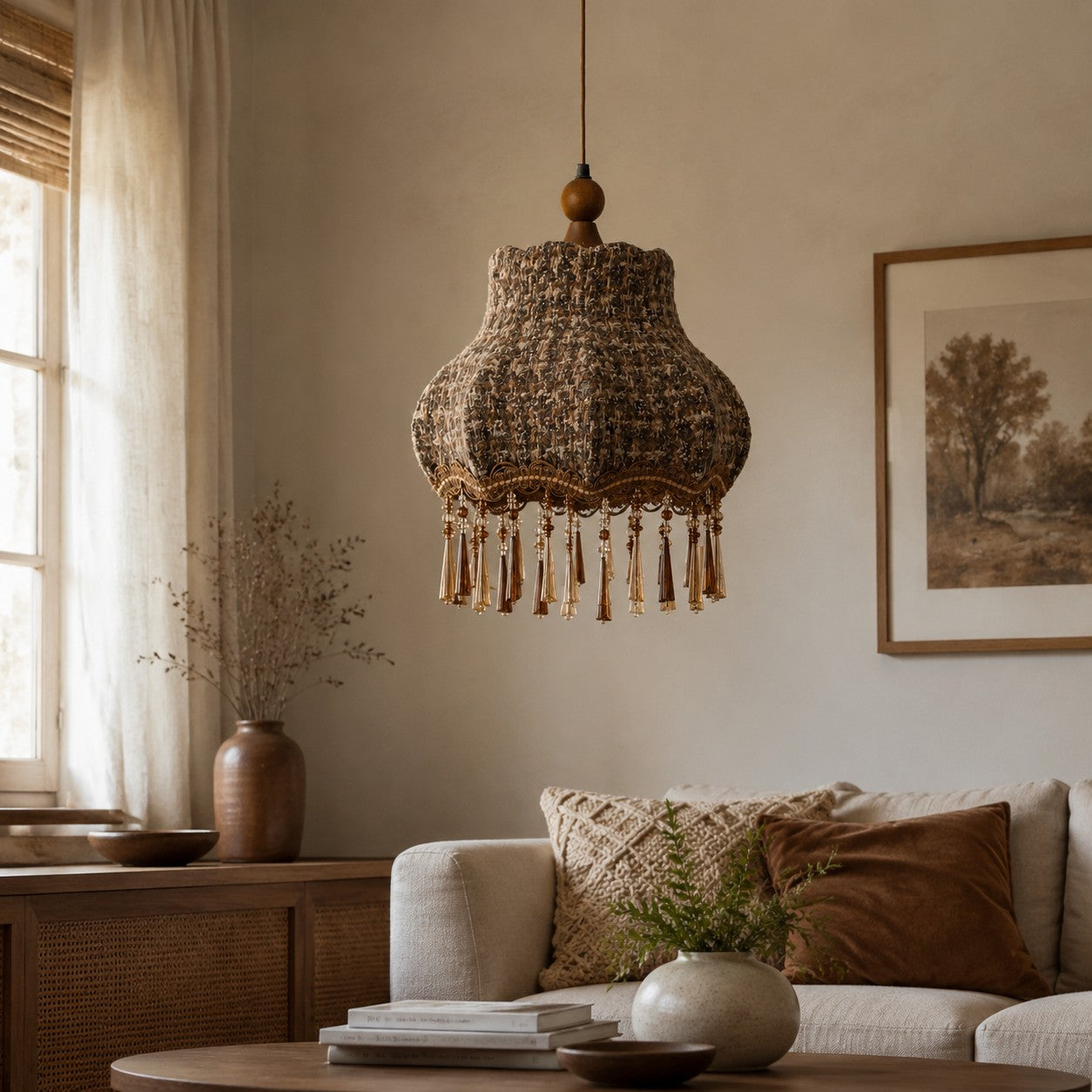 Vintage Fabric Fringe Pendant Lamp