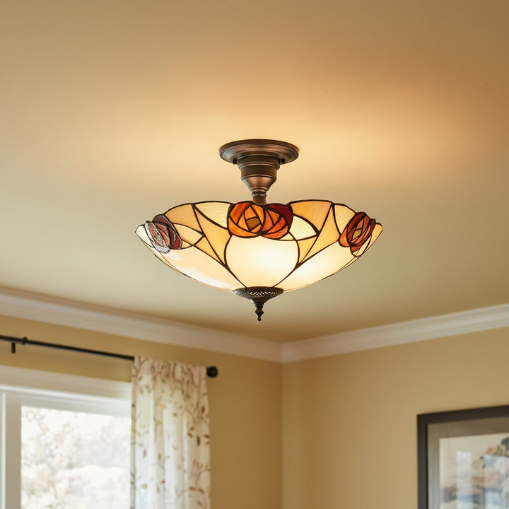TF Ingram Handcrafted Stained Glass Ceiling Lamp – Vintage Art Deco Tiffany Light for Dining Room