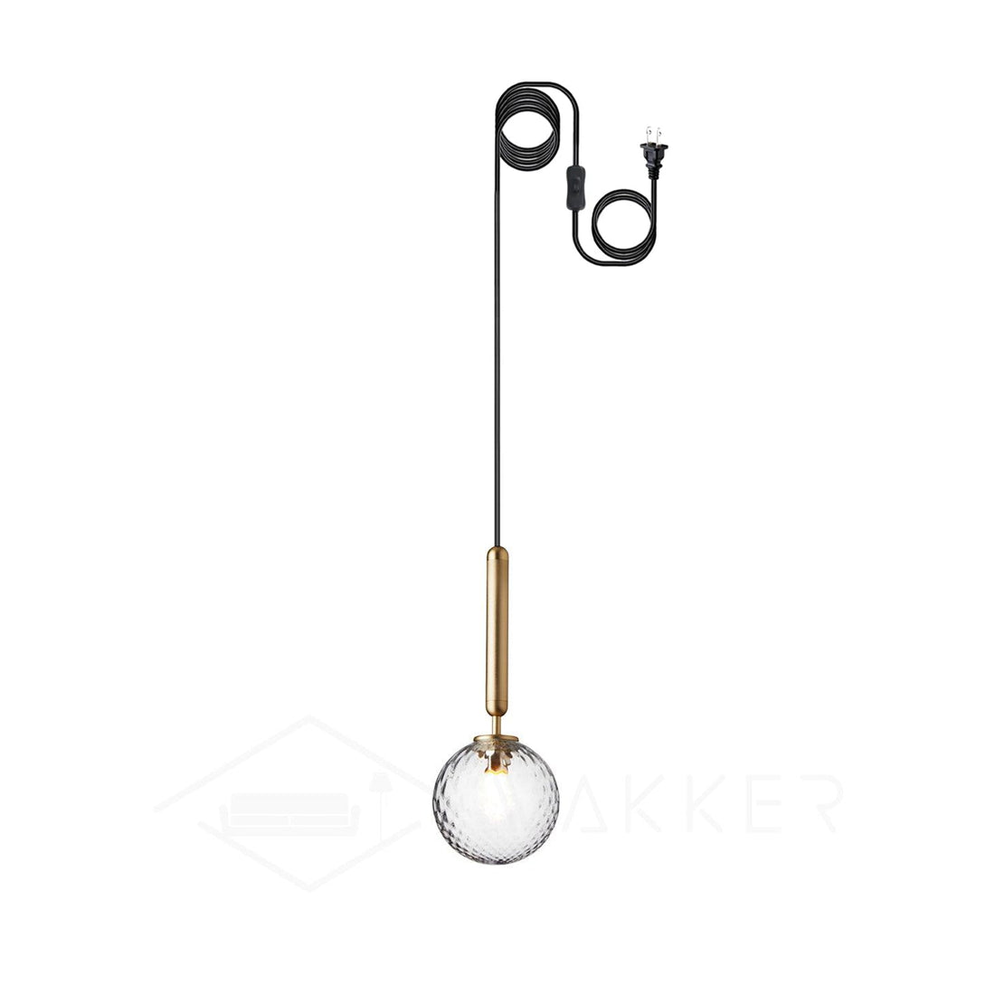 Abgerundete Stecker-Pendelleuchte aus Messing und Glas