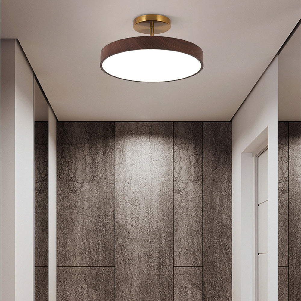 Modern Disc Semi-Flush Ceiling Lamp - LED Walnut Light for Bedroom