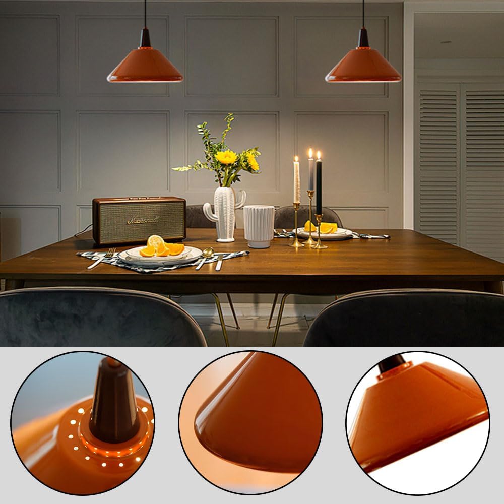 Orange Iron Cone Pendant Lamp - Simple Kitchen Island Lighting Fixture