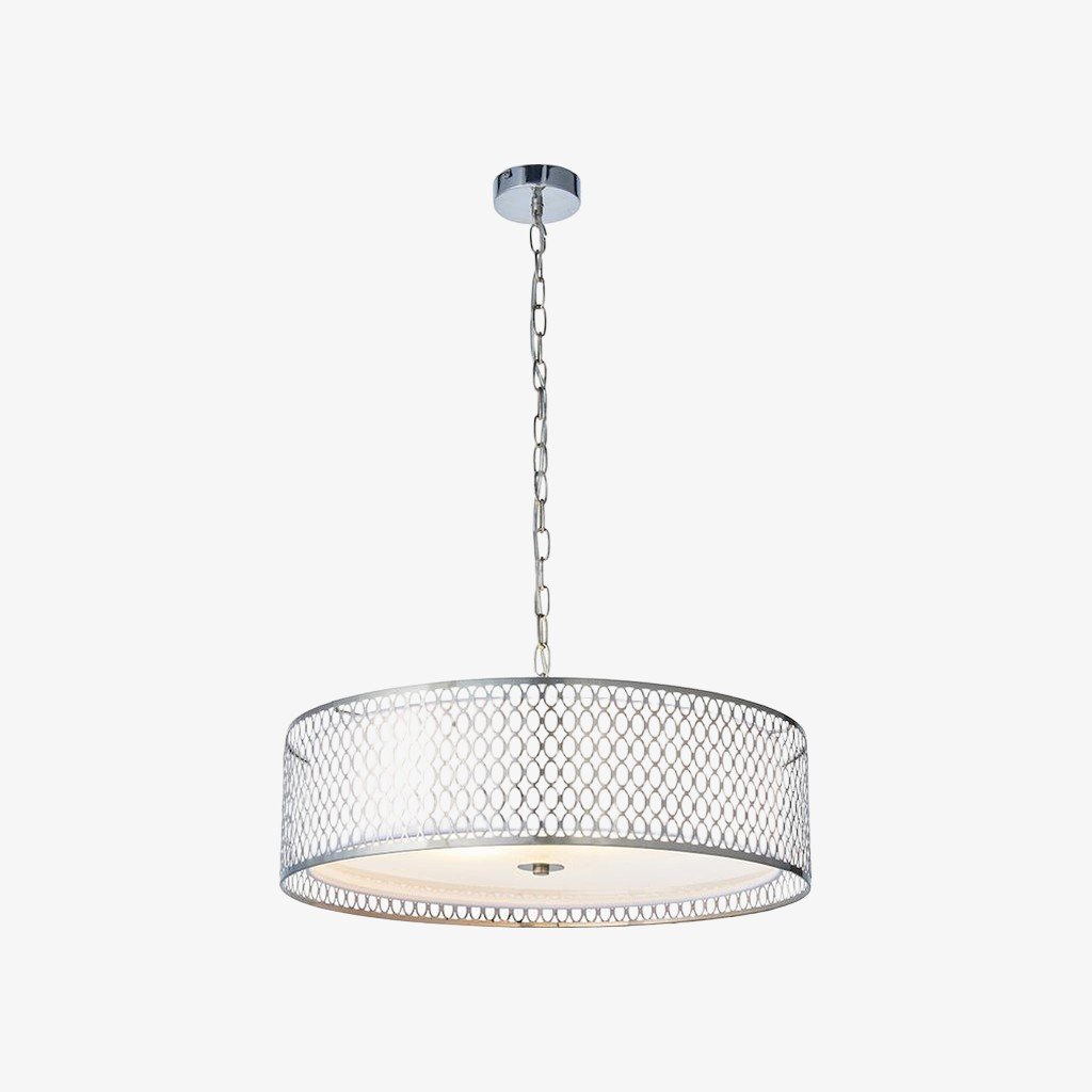 Liorin Geometric Pendant Lamp – Modern Fretwork Metal and Fabric Shade Pendant for Interiors