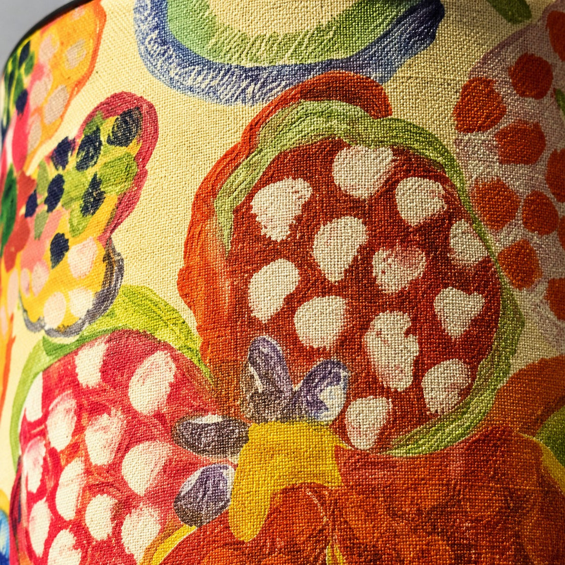 Close-up of the colorful floral fabric lamp shade