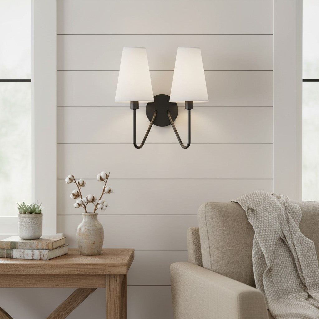 Arcuma Wandleuchte aus Metall im Vintage-Stil – handgefertigter Stoffschirm fürs Schlafzimmer
