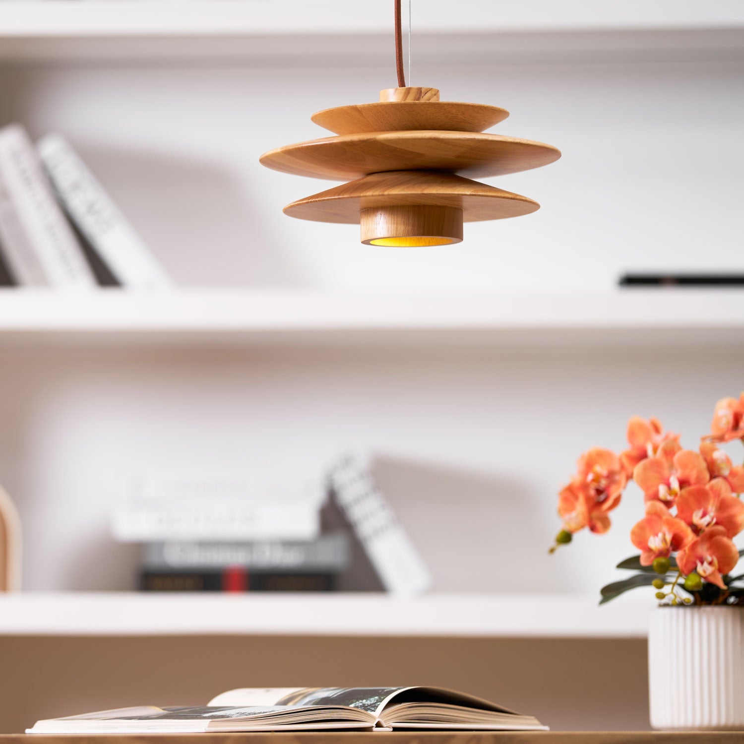Layered Wood Plug-In Swag Pendant