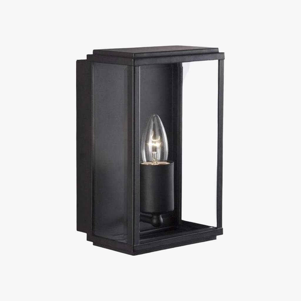 Boxar Outdoor Wall Lantern – Metal Frame and Clear Glass for Porches or Entryways