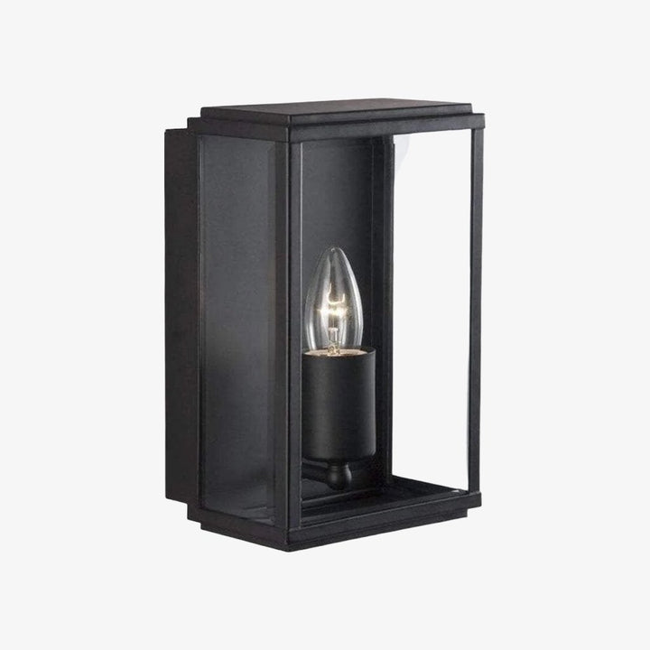 Boxar Outdoor Wall Lantern – Metal Frame and Clear Glass for Porches or Entryways