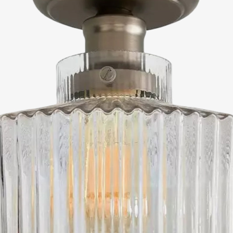 Ribora Vintage - Inspired Ribbed Glass Ceiling Lamp - Industrial Style Flush Mount for Modern Interiors U05