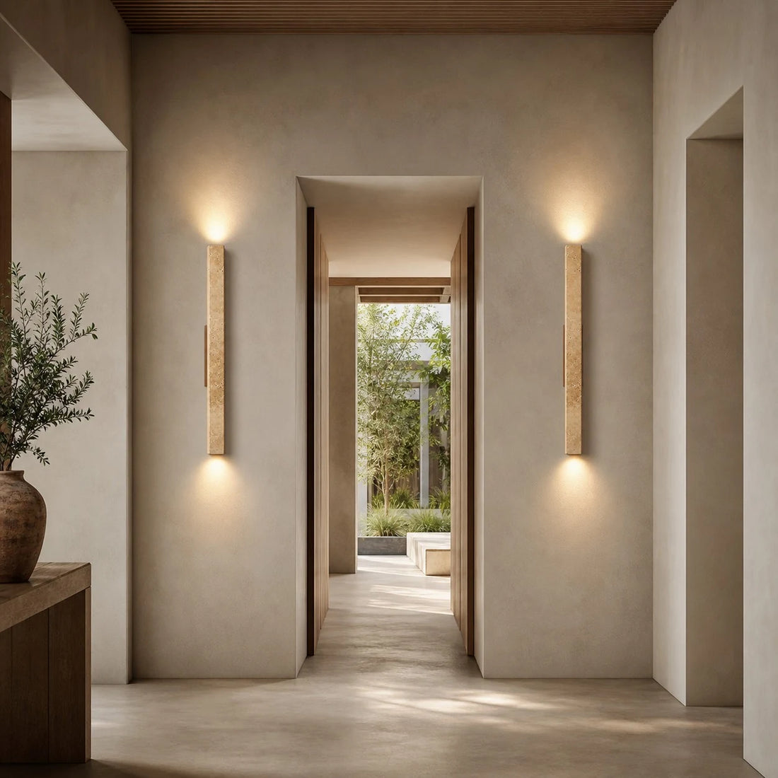 stone linear wall sconce scene