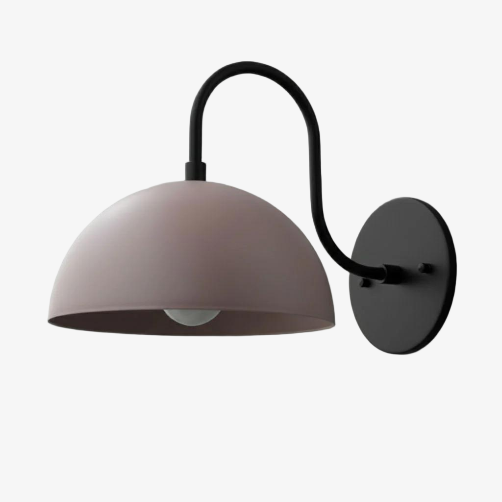 Curva Metal Industrial Wall Sconce - Curved Brass Arm - Hammered Dome Light Fixture