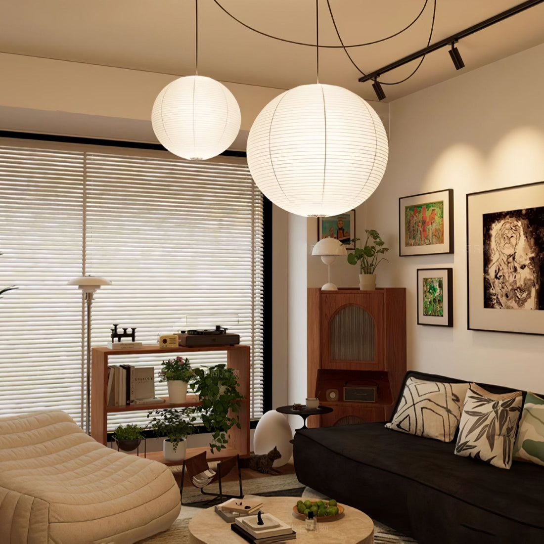 Mid-Century Pendant Swag Light - Japanese Paper Lamp for Bedroom