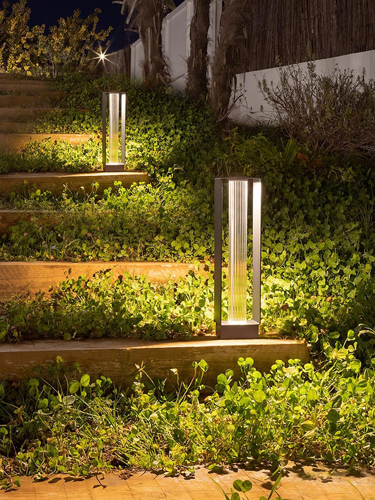 Frame Outdoor Post Lamp - Resilient Striped Glass Lamp for Driveway