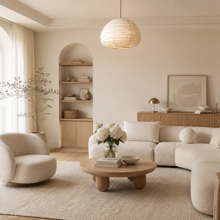 Pendelleuchte aus natürlichem Leinen im Wabi-Sabi-Stil