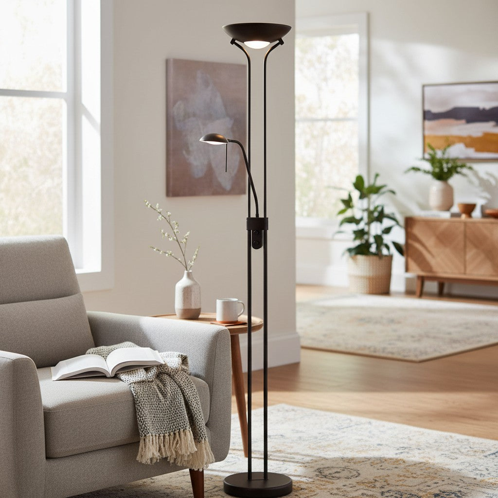 Linexis Art Deco Metal & Opal Glass Floor Lamp – Dual-Light Design for Modern Interiors