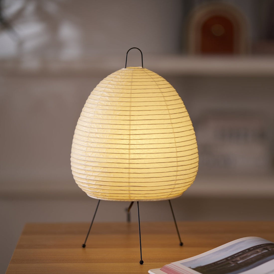 Japanisch inspirierte Papiertischlampe – Maulbeerpapierlampe fürs Schlafzimmer