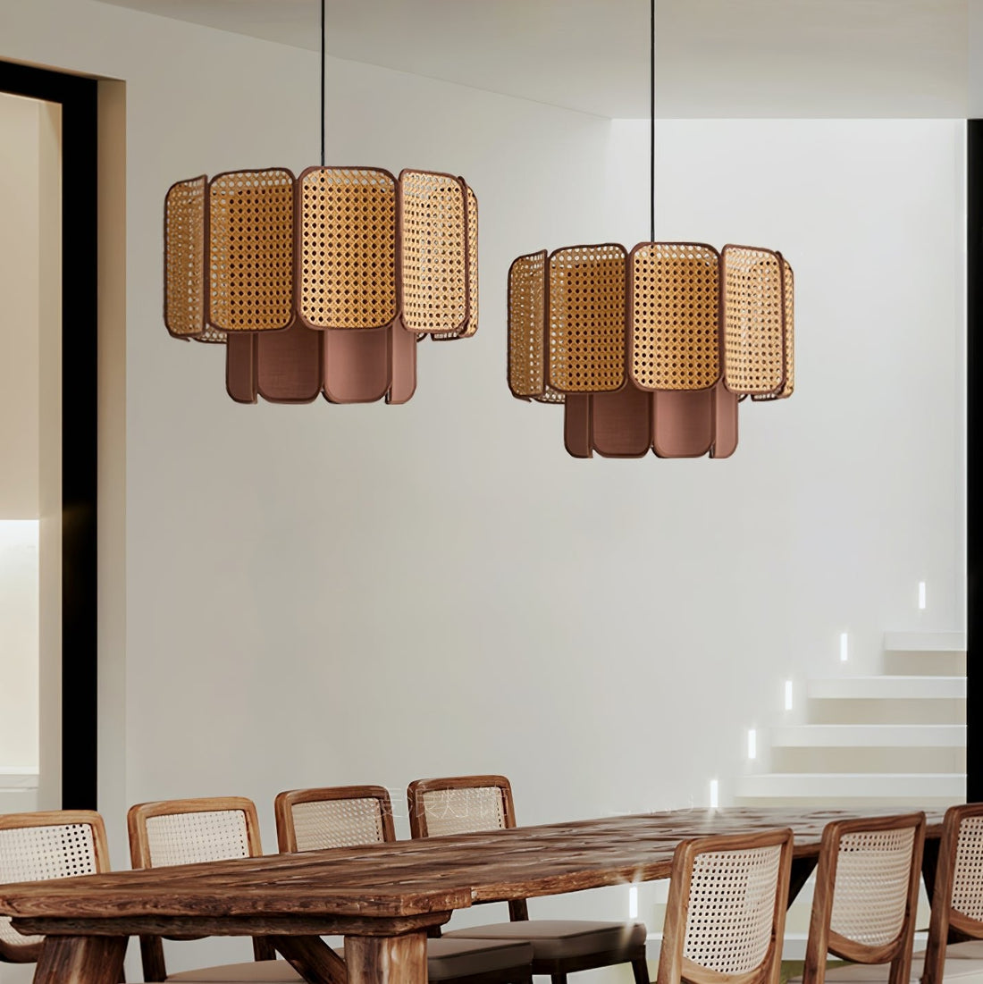 Layered Rattan Plug-In Swag Pendant