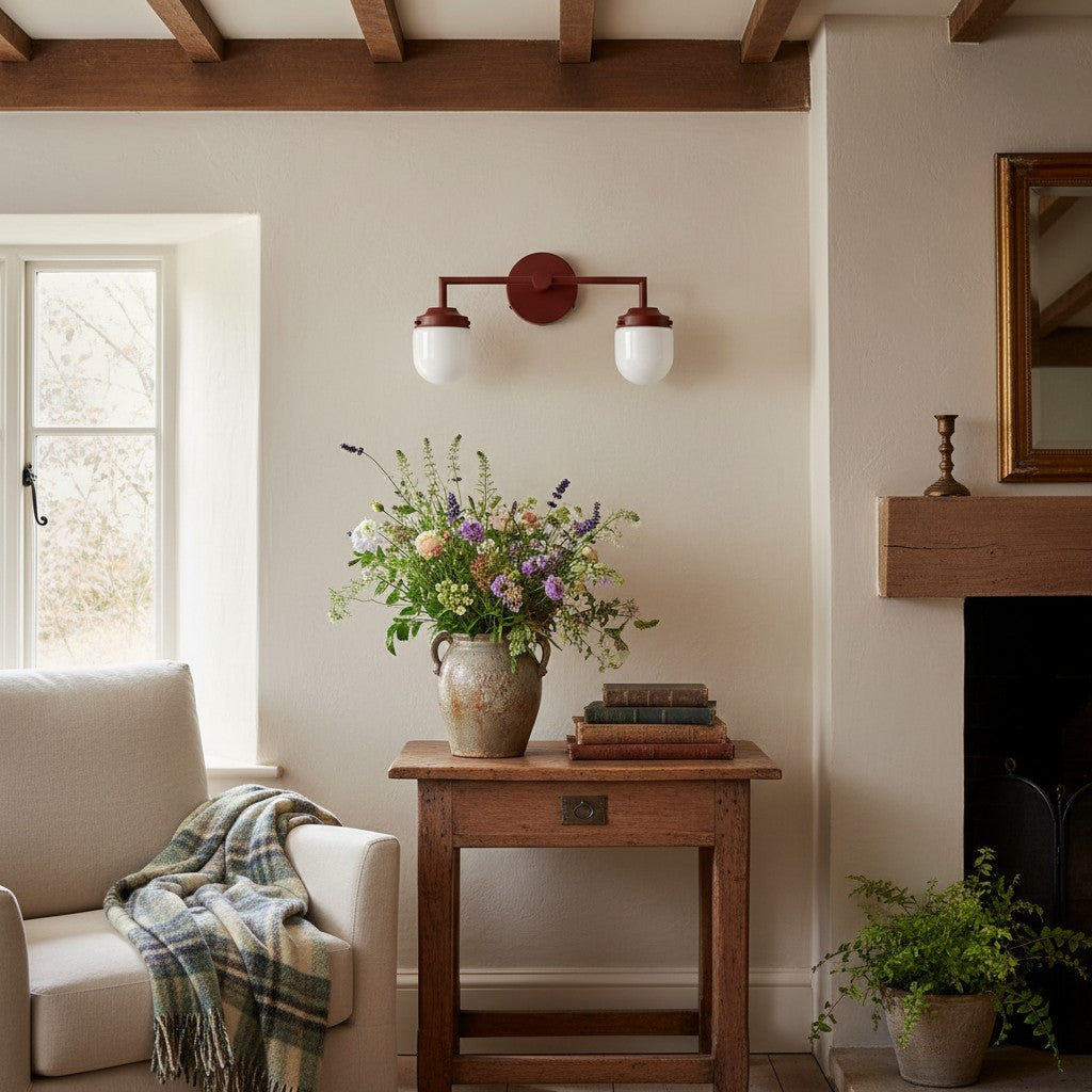 Doppelte Waschtischleuchte aus Opalglas – Doppelte Wandbeleuchtung für Badezimmer im Vintage-Stil