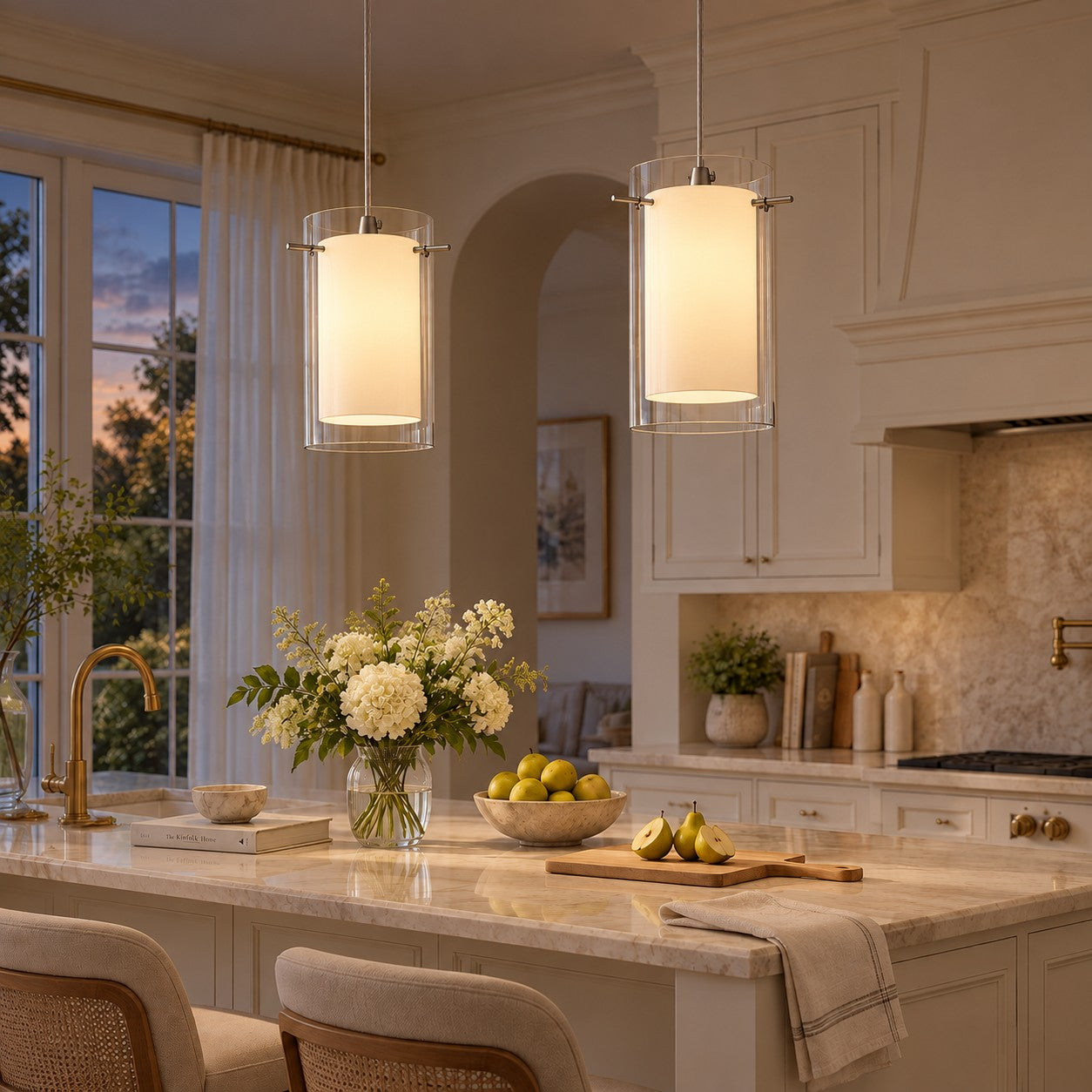 Modern Double Glass Pendant Light With Chrome Finish