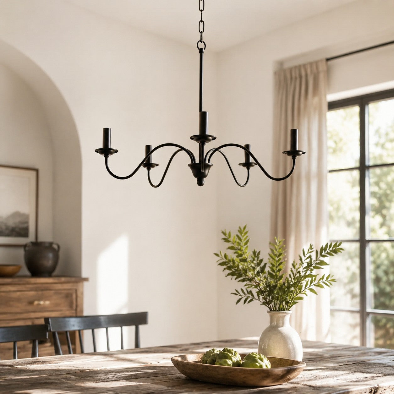 Vintage Black Iron Candle-Style Chandelier