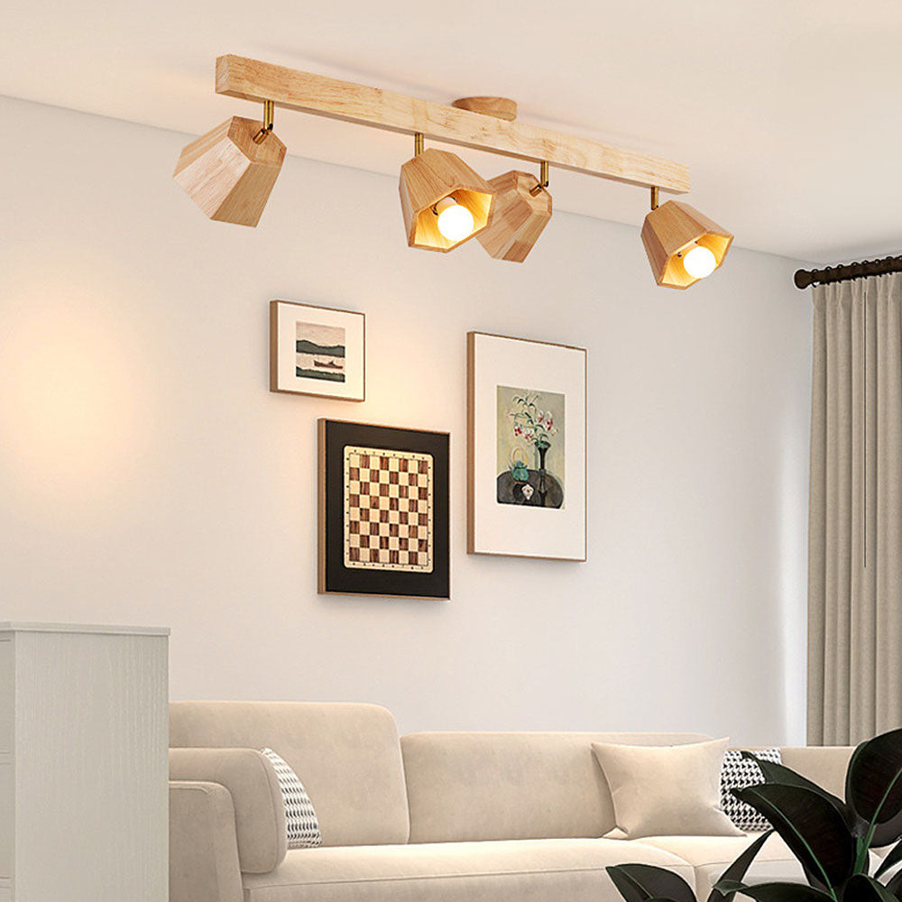 Adjustable Wood Ceiling Light - Polygons Track Light for Living Room