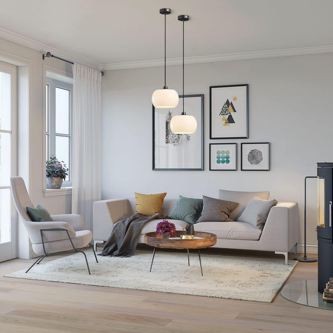 Bauhaus Glass Pendant Lights - Modern White Orb Lamp for Bedroom