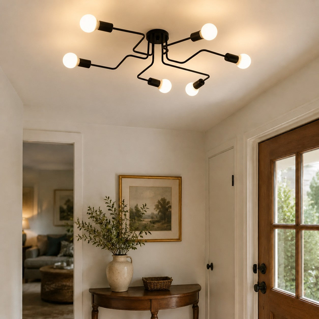 Black Spider Arm Flush-Mount Ceiling Light