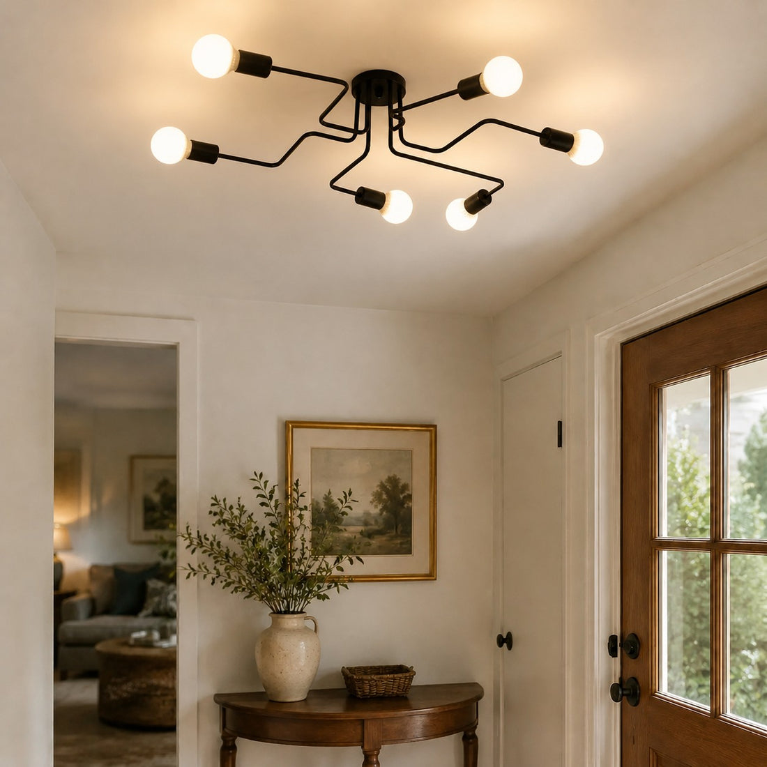 Black Spider Arm Flush-Mount Ceiling Light