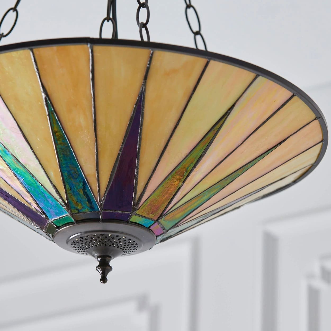 TF Dark Star Tiffany Ceiling Lamp – Stained Glass Star Design for Dining or Hall