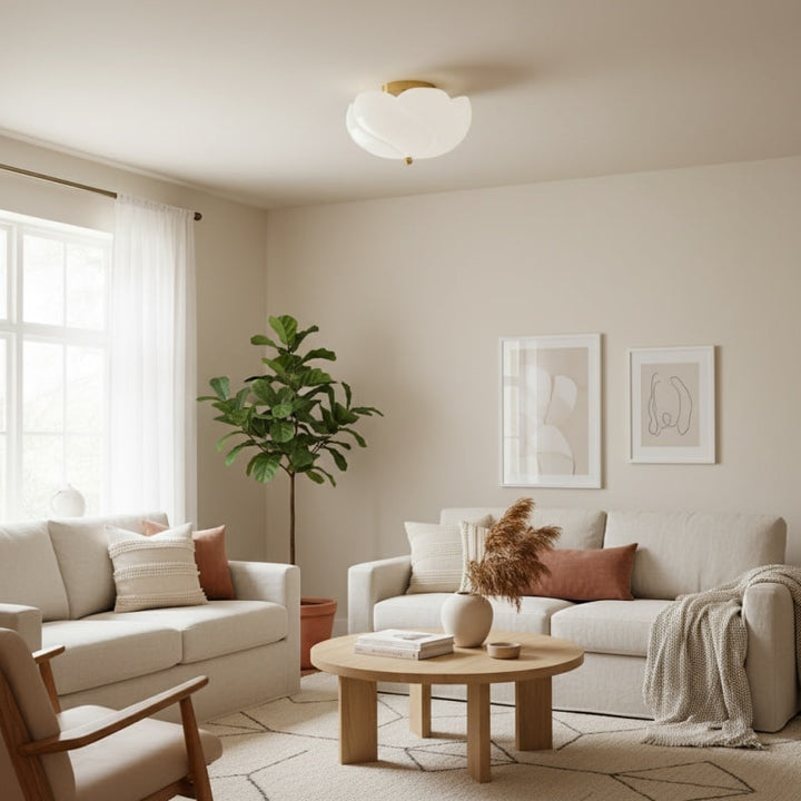 Modo Ceiling Light –Minimalist Glass Shade with Sleek Brass Frame for Dining Room or Office