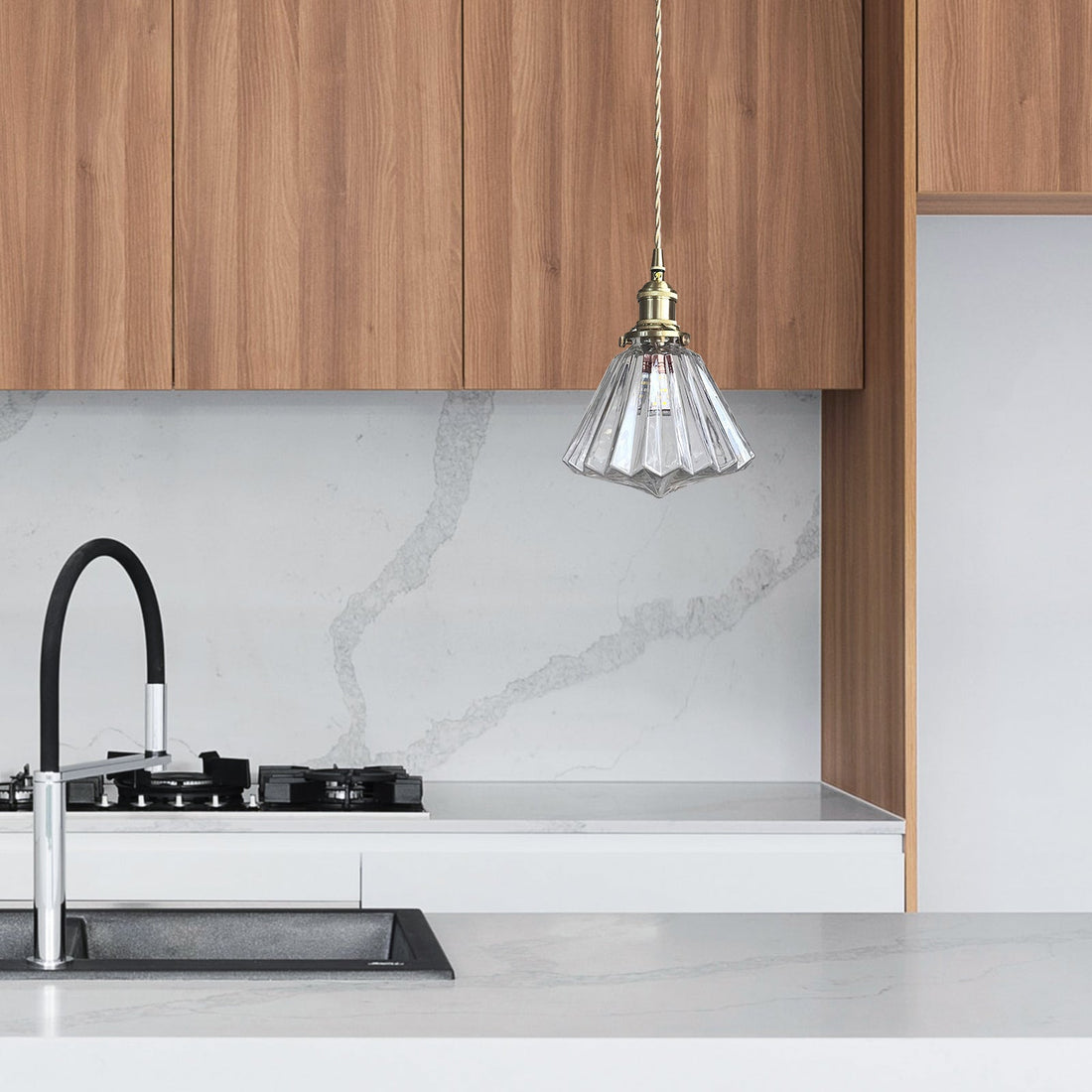 Brass Glass Pendant Light - Elevate Charm Fixture for Kitchen