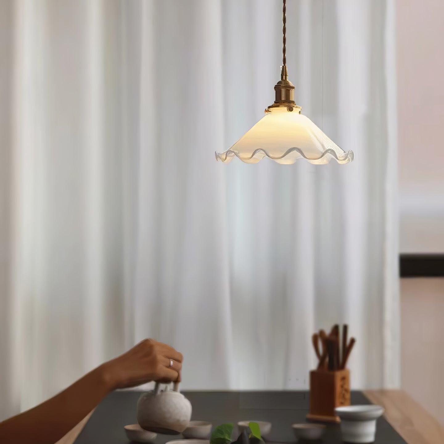 White Sculptural Glass Plug-In Pendant