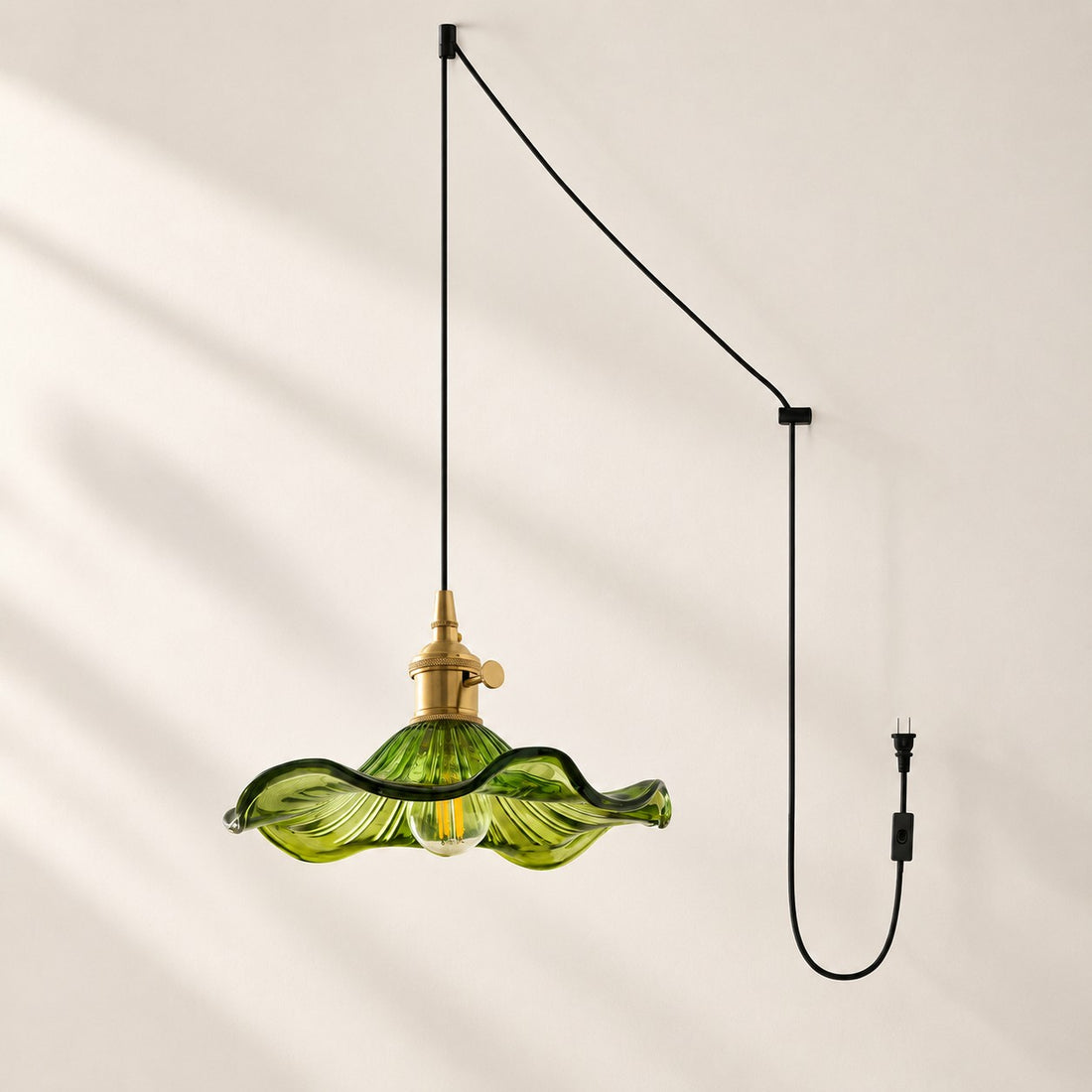 Geriffelte florale Glas-Hängeleuchte mit Kabel