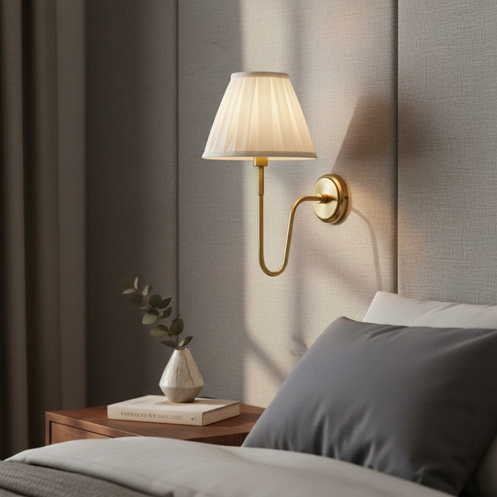 Ivoralux Tapered Fabric Wall Light – Modern Classic Curved Arm Sconce for Hallways or Bedrooms
