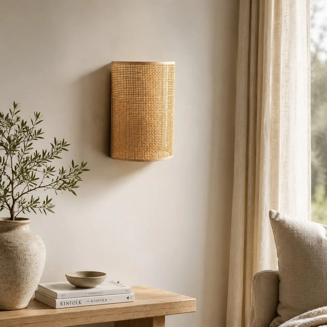 Japanese Rattan Wood Wall Sconce