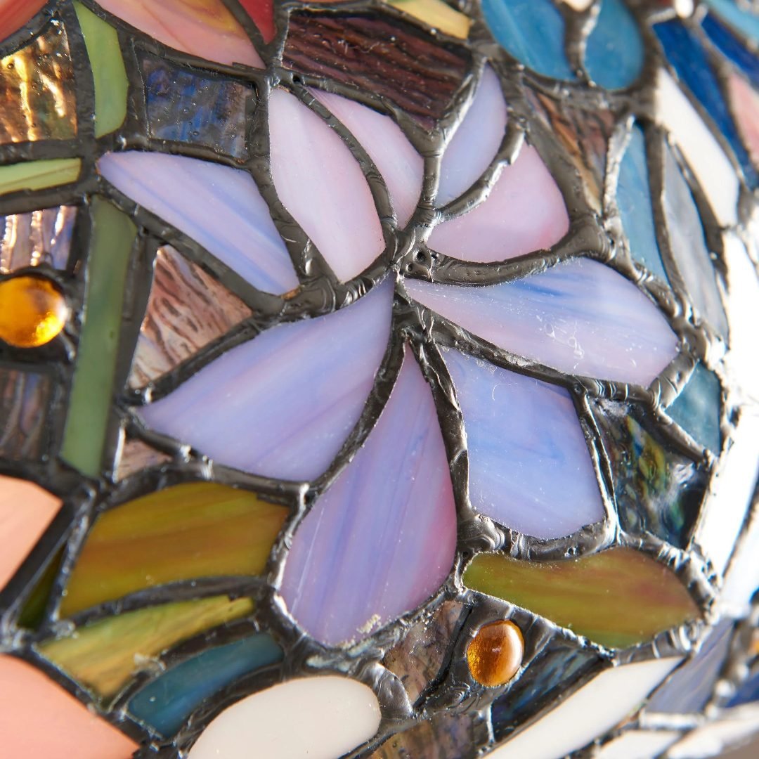 TF Sullivan Tiffany Floor Lamp - Floral Stained Glass Design for Study or Living Room