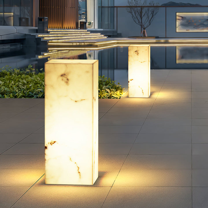 Imitation Marble Outdoor Light - Cube-Shaped Elegant Garden Patio Lamp