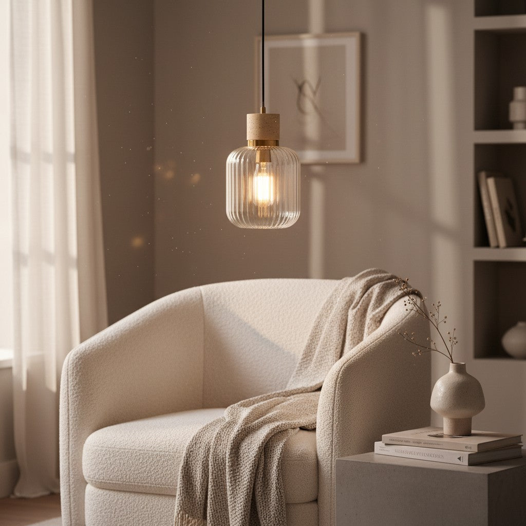 Korlisse Natural Stone and Glass Pendant Light – Stylish Lamp for Lounge or Living Room