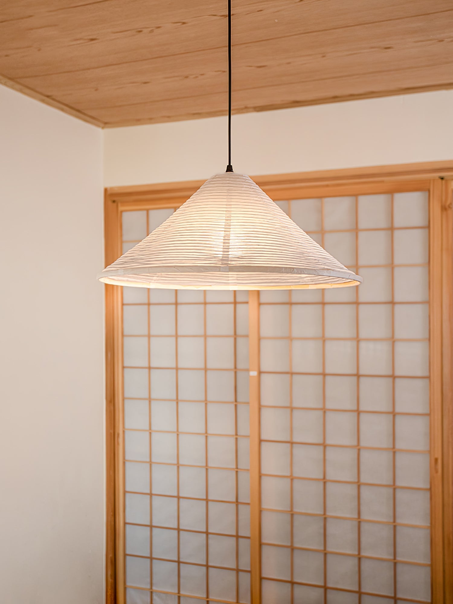 Washi Paper Pyramid Pendant Lamp - Handcrafted Light for Living Room
