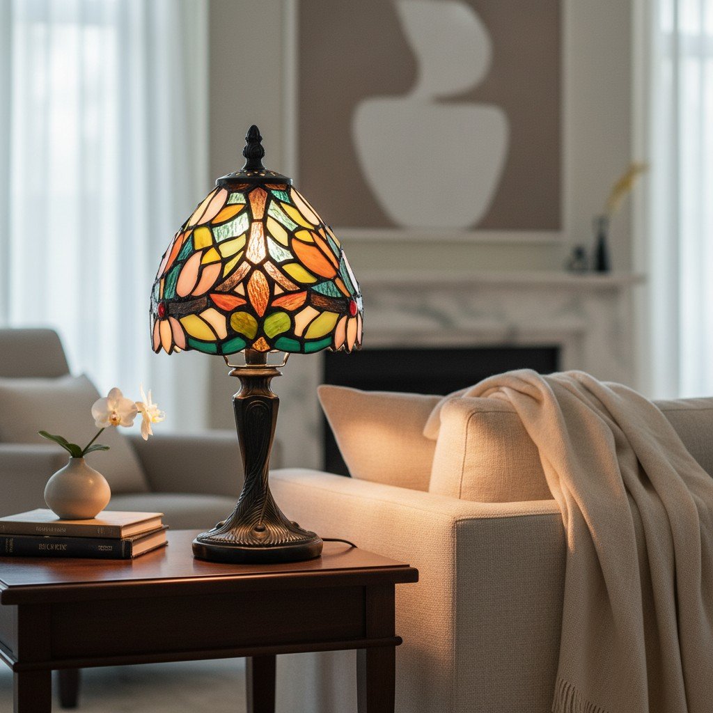 Calyra Vintage Floral Stained Glass Table Lamp — Art Deco Tiffany Style Accent Light for Bedside and Living Room