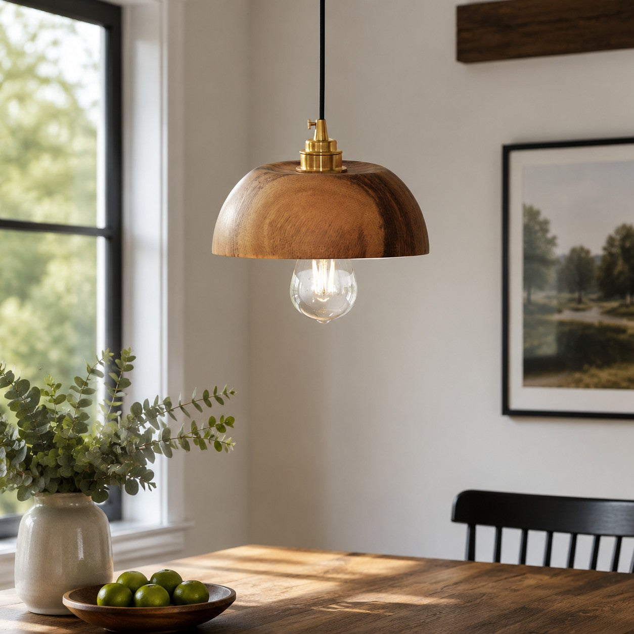 Handcrafted Walnut Wood Dome Pendant Light