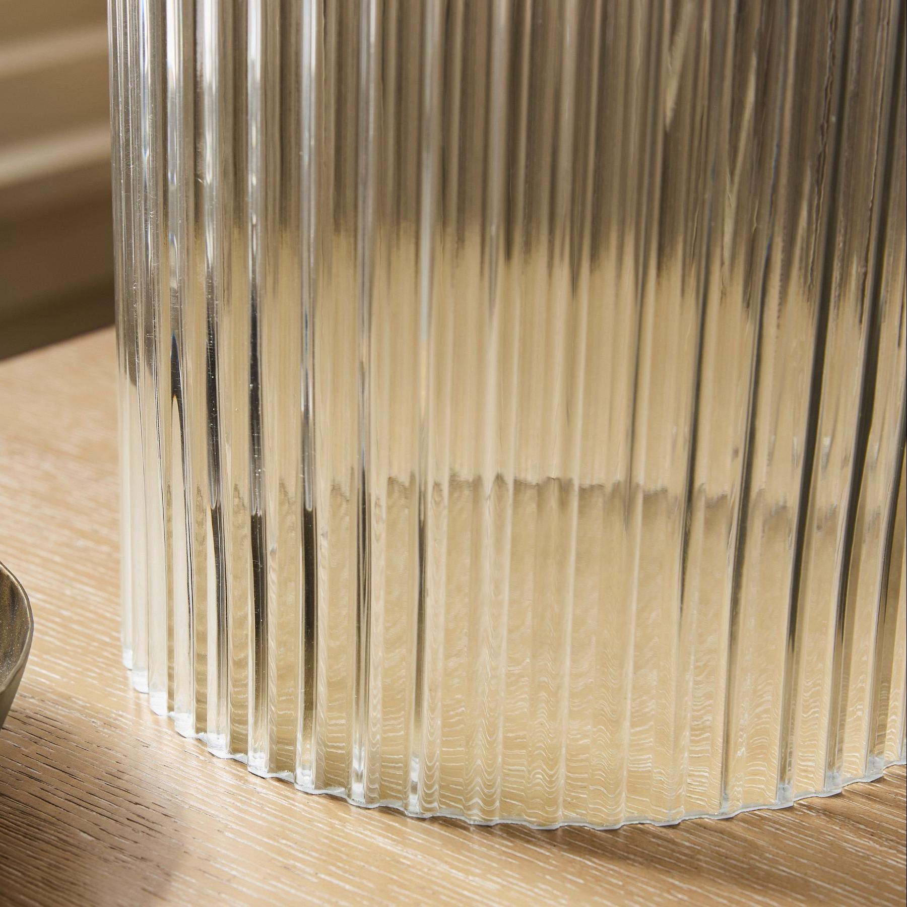 Bravira Ribbed Glass Table Lamp - Modern Lighting with Linen Shade