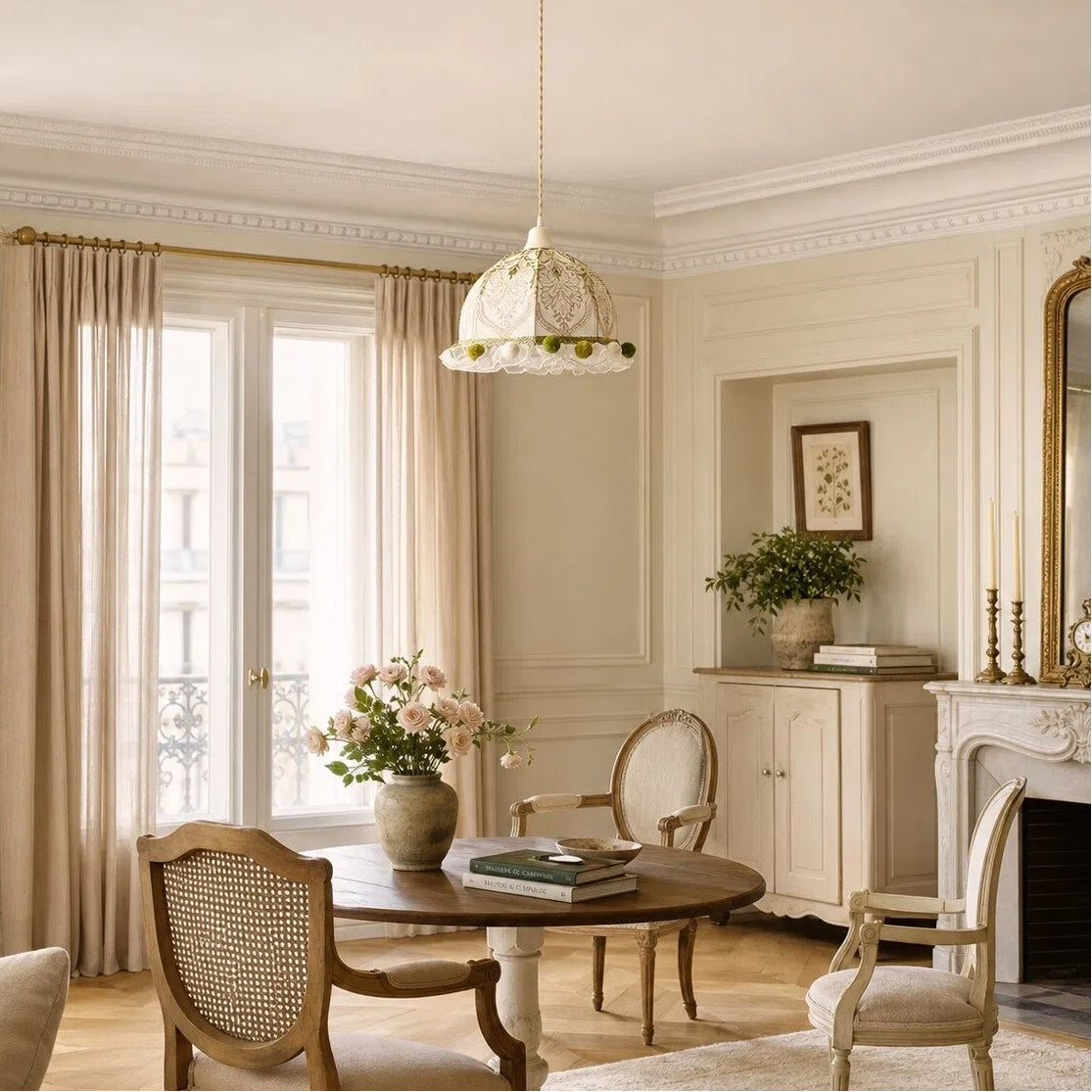 Botanical Embroidered Fabric Pendant Light