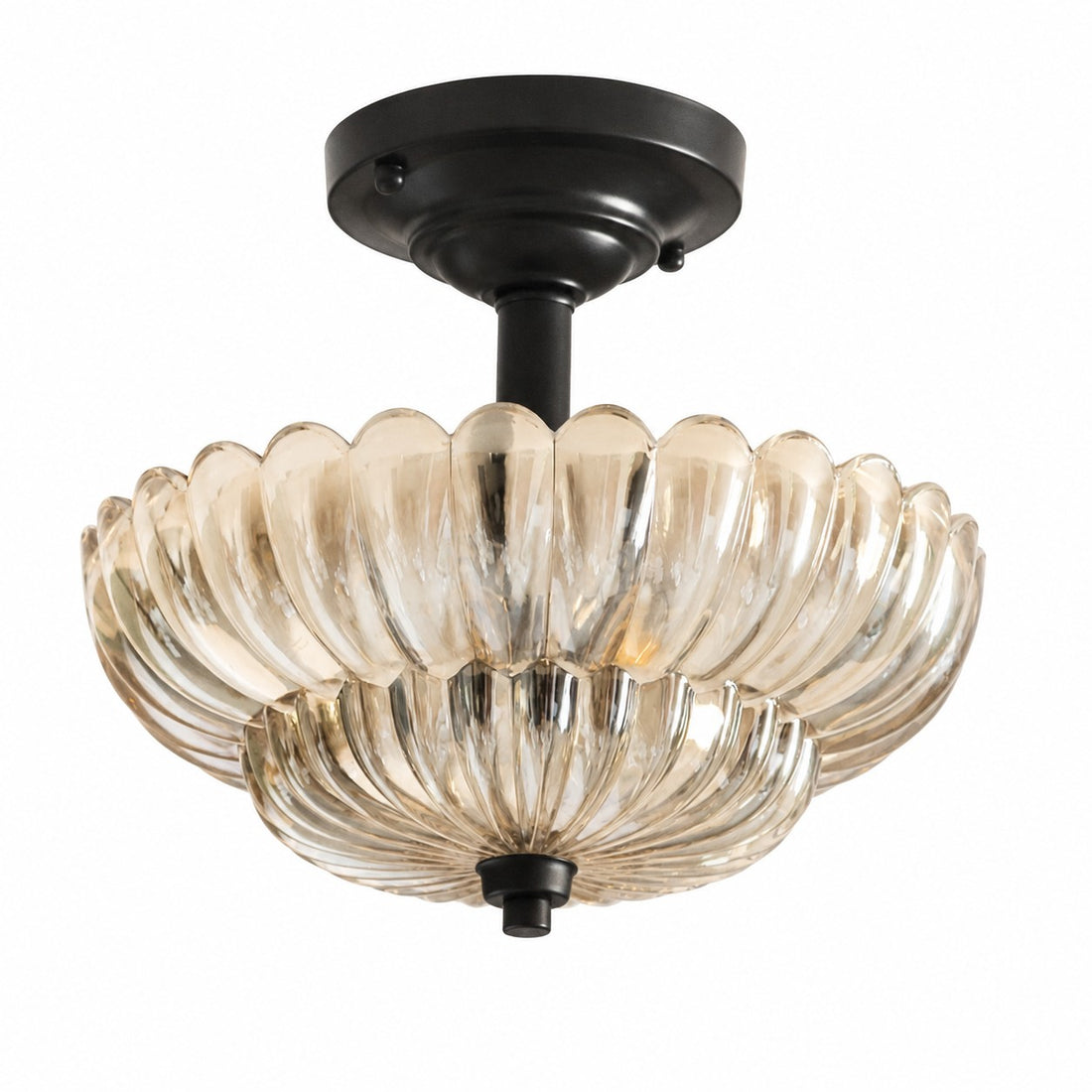 Vintage fluted glass semi-flush ceiling light on white background