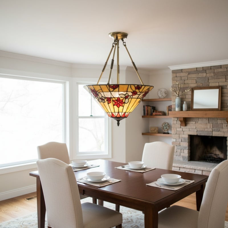 TF Butterfly Pendant Light – Stained Glass Pendant in Art Nouveau Style for Living Room