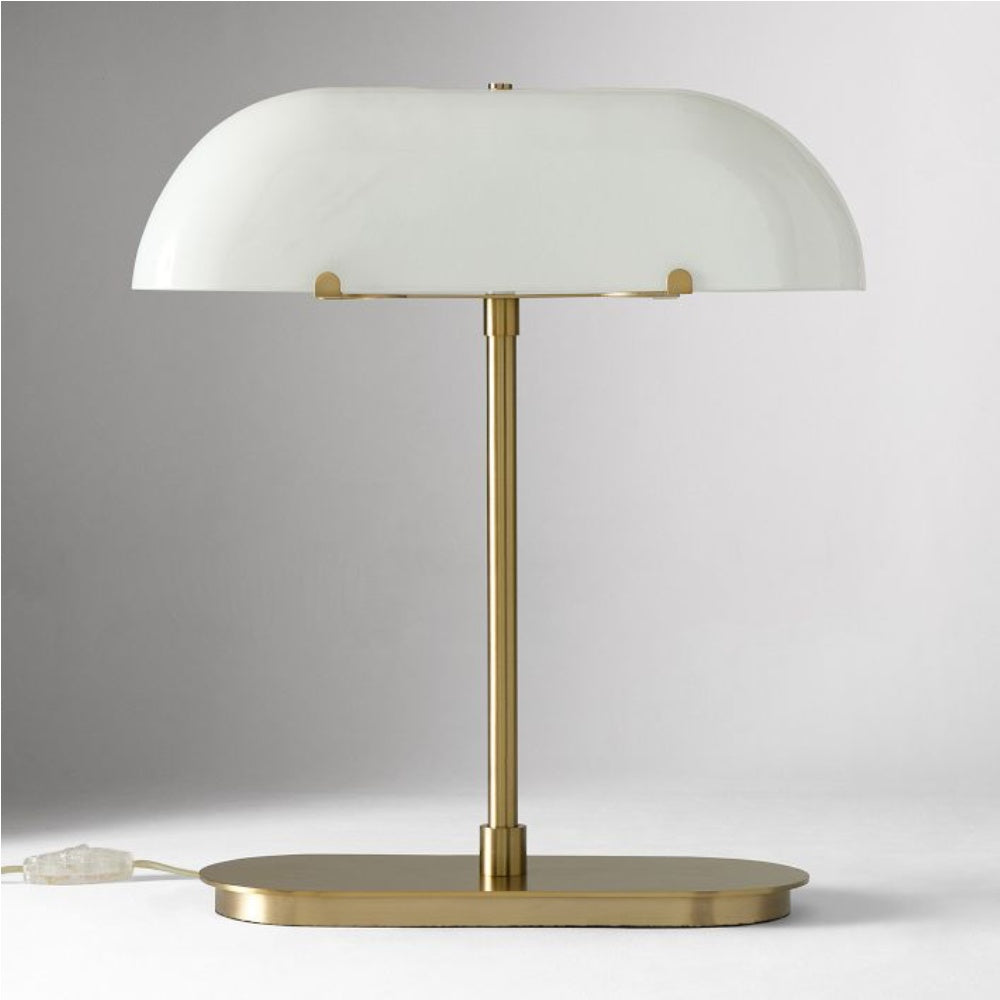 Ferosa Boat-Shaped Lampshade Table Lamp – Vintage Bronze Finish with Milk Glass Shade