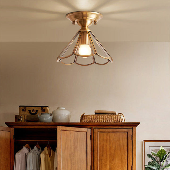 Glass Petal Ceiling Light - Modern Brass Semi Flush Mount for Hallway