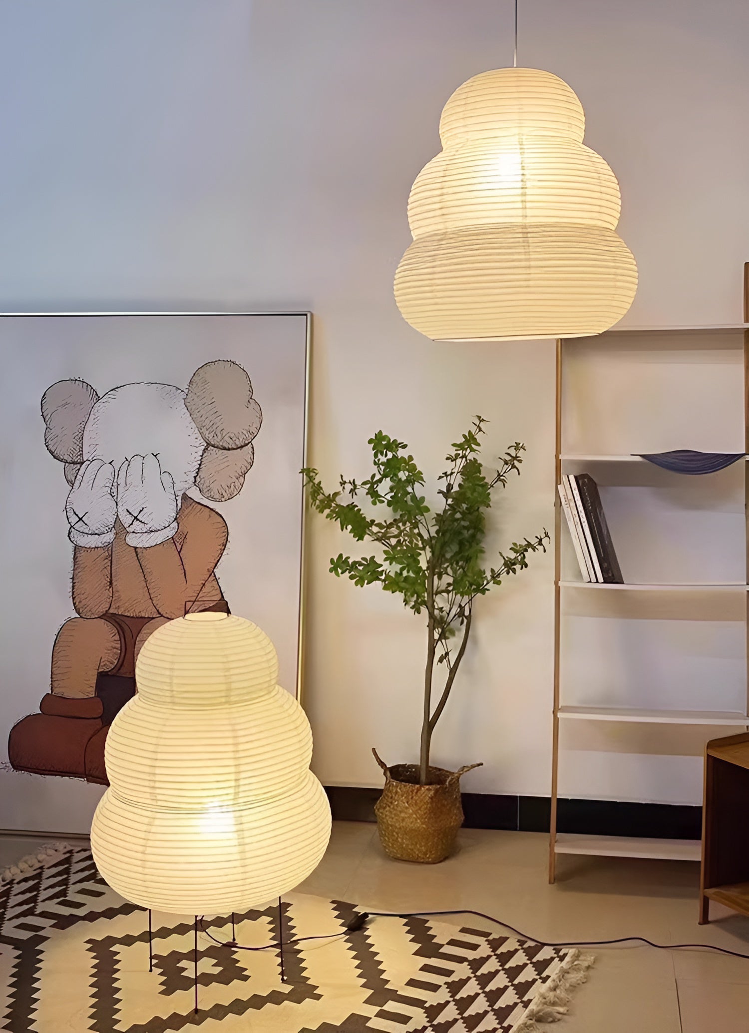 Beige Mulberry Paper Swag Pendant Light