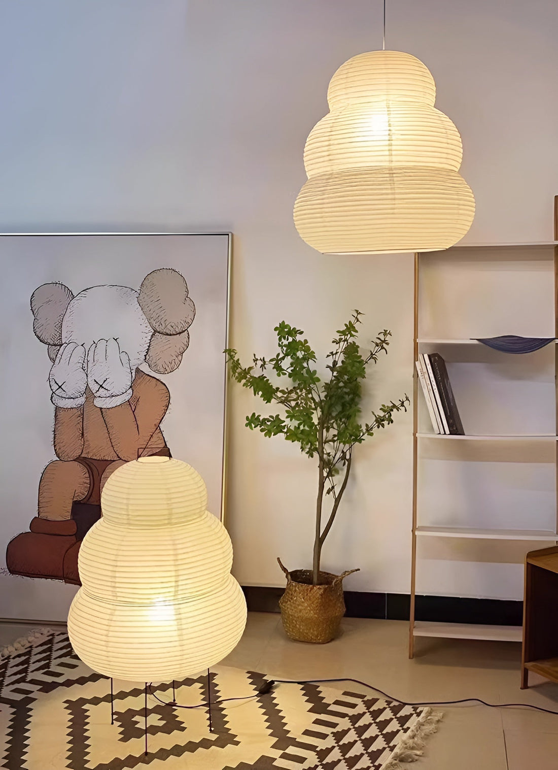 Beige Mulberry Paper Swag Pendant Light