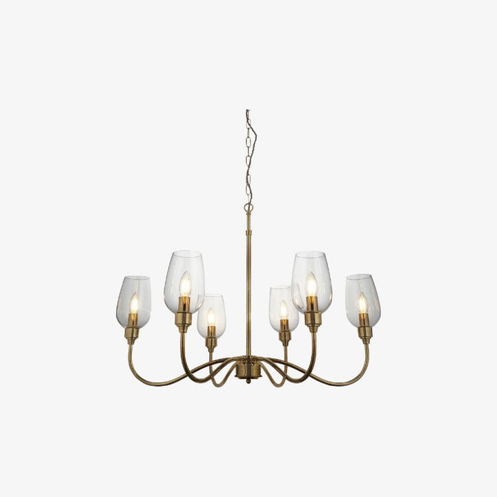 Clarione Art Deco 6-Light Linear Chandelier with Blown Glass Shades for Kitchen